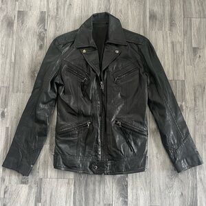 SHELLAC Leather Biker Riders Jacket Made in Japan Sz 44 Riri Zipper